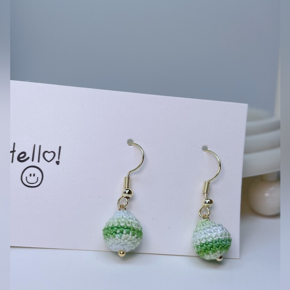 Handmade Micro crocheted lovely ball dangle earrings